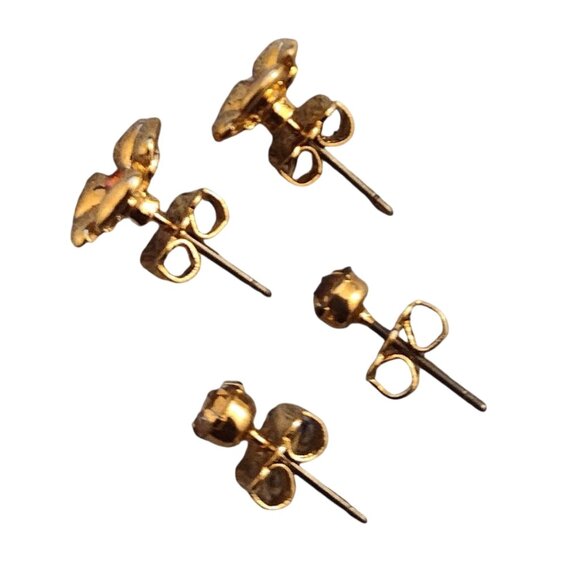 Avon Flower Crystal Sets Pierced Post Earrings Vintage 2 Pairs Gold Small Studs - Picture 4 of 5